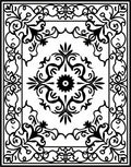 Ornate Floral Scrollwork Black White Rug