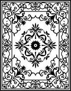 Ornate Floral Scrollwork Black White Rug