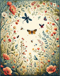 Whimsical Garden Insects Floral Pattern Rug