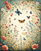 Whimsical Garden Insects Floral Pattern Rug