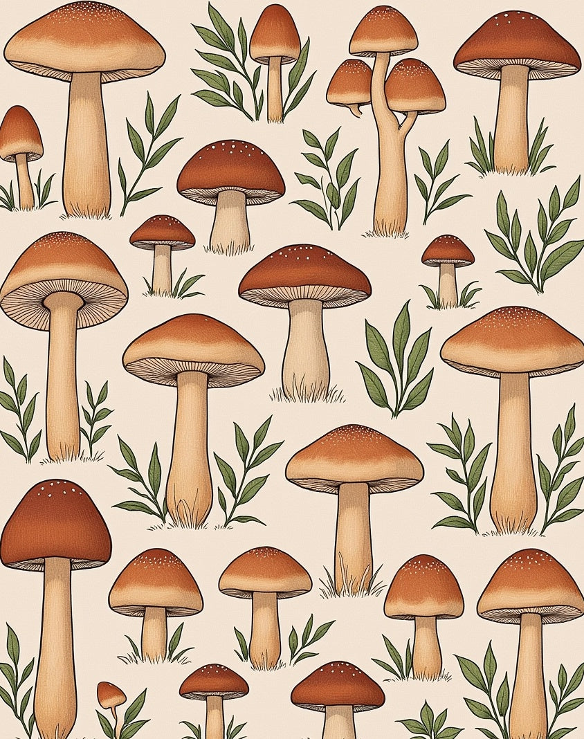 Whimsical Woodland Mushroom Pattern Rug