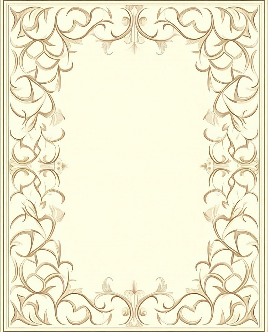 Ornate Beige Scrollwork Frame Design Rug