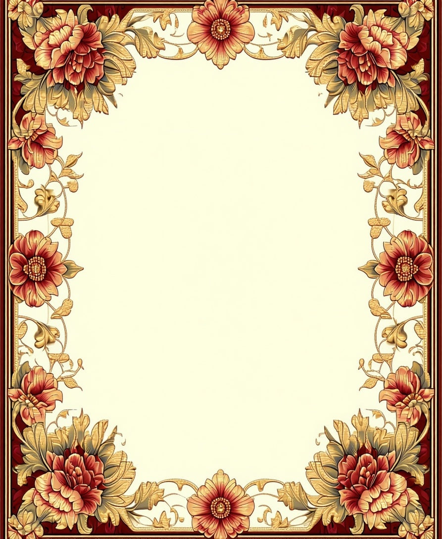 Ornate Red Gold Floral Border Rug