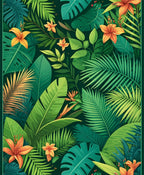 Lush Tropical Foliage Orange Flower Design Rug