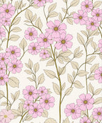 Delicate Pink Floral Pattern with Leaves Rug