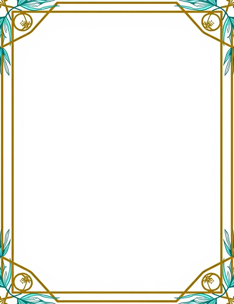 Golden Teal Leaf Corner Frame Rug