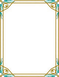 Golden Teal Leaf Corner Frame Rug