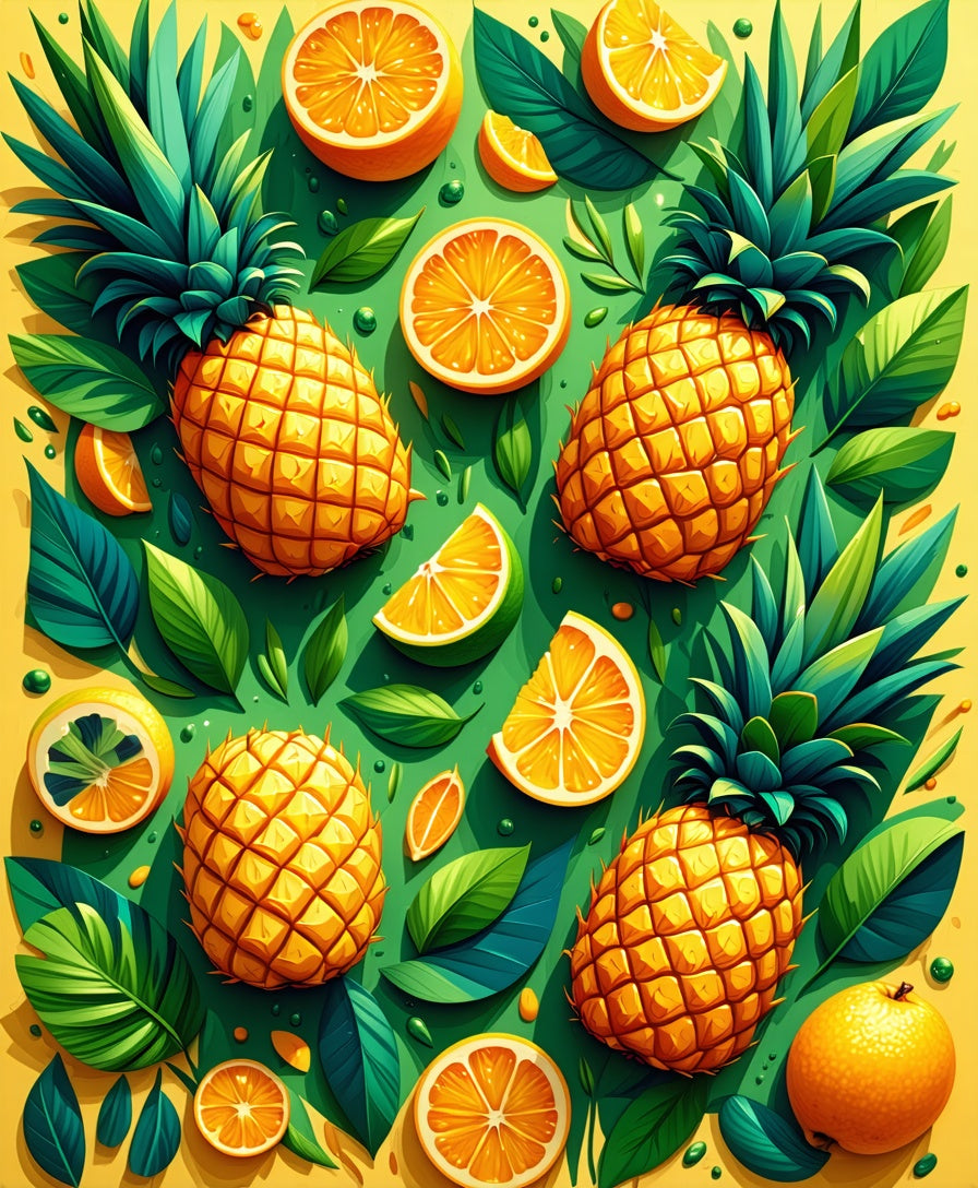 Vibrant Pineapple and Citrus Pattern Rug