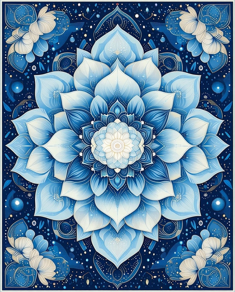 Intricate Blue Mandala Floral Pattern Rug