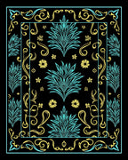 Bold Floral Swirls Turquoise Gold Design Rug
