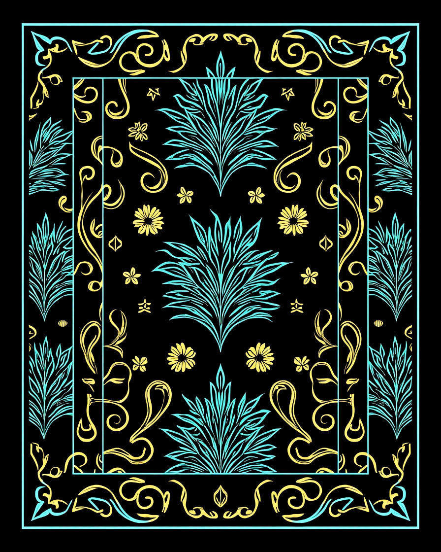 Bold Floral Swirls Turquoise Gold Design Rug