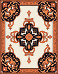 Intricate Orange Black Floral Medallion Rug