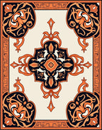 Intricate Orange Black Floral Medallion Rug