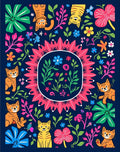 Playful Cats Tropical Flora Art Rug