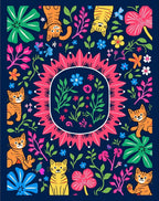 Playful Cats Tropical Flora Art Rug