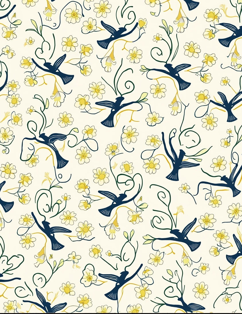 Birds And Daisies Floral Pattern Rug
