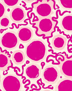 Vibrant Pink Circles and Wavy Stripes Rug