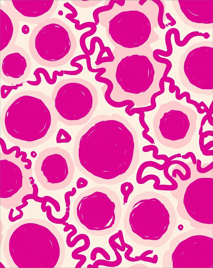 Vibrant Pink Circles and Wavy Stripes Rug
