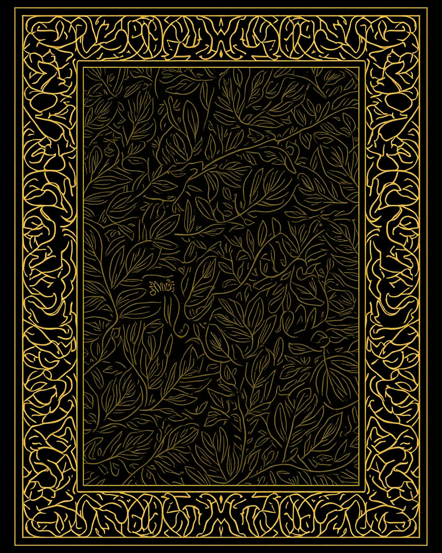 Ornate Leaf Pattern Border Rug