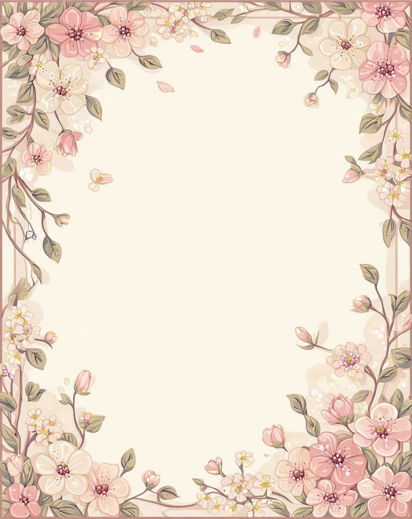 Pink Delicate Floral Branches Pattern Rug