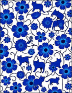 Blue Floral And Cat Silhouette Pattern Rug