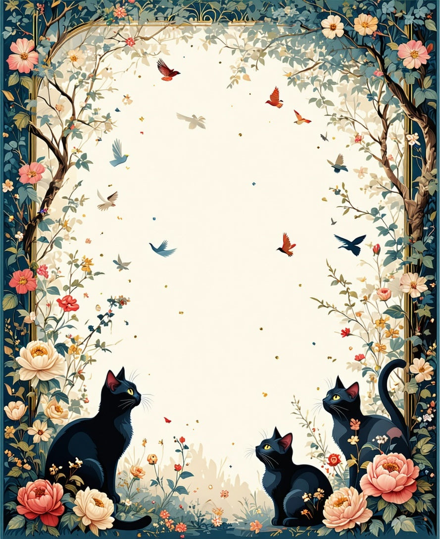 Whimsical Black Cats Floral Garden Rug