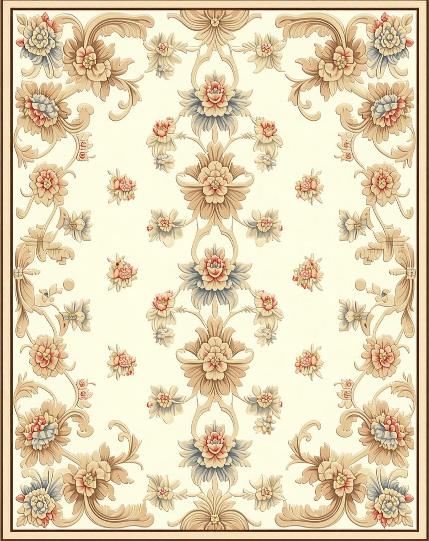 Ornate Floral Scrollwork Cream Rug