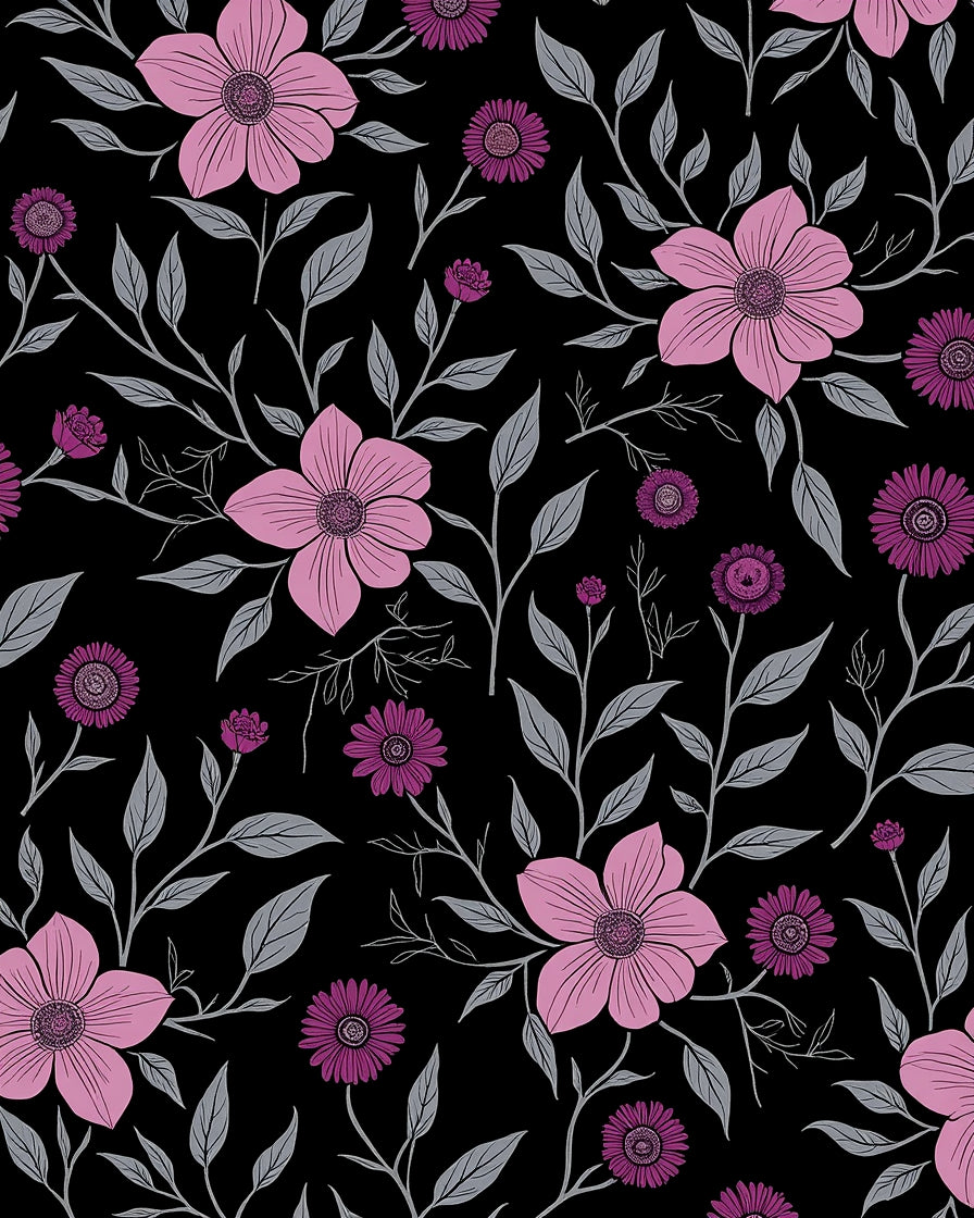 Pink Purple Floral Vine Pattern Rug