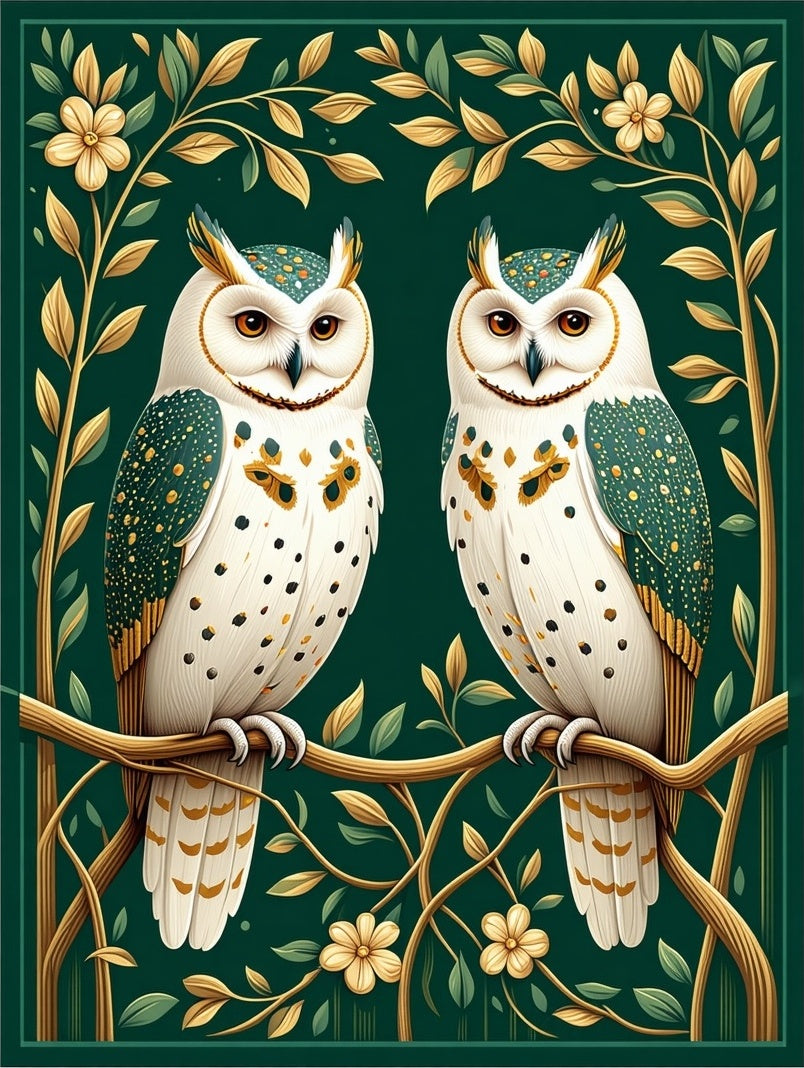 Emerald Forest Owl Floral Design Rug