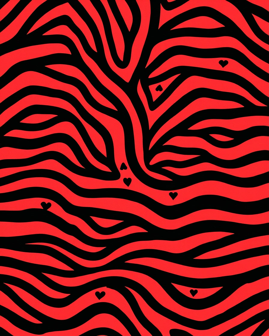 Red Black Zebra Hearts Pattern Rug