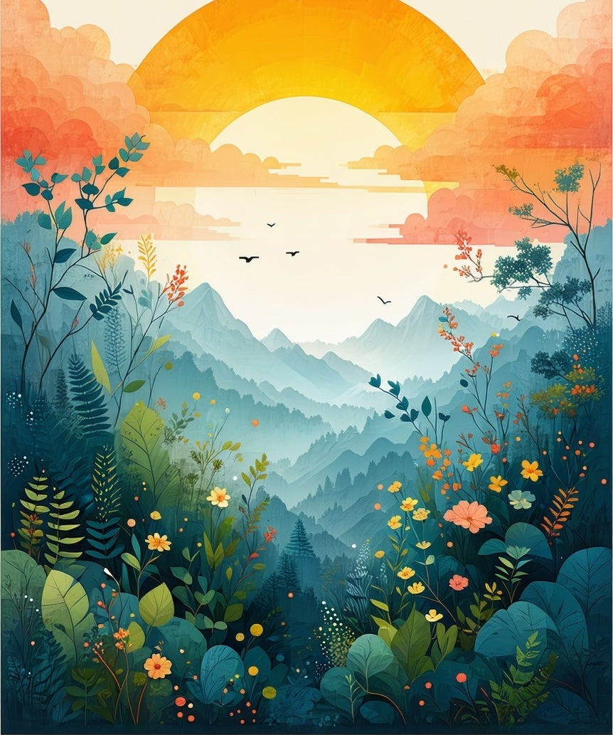 Misty Mountain Meadow Floral Design Rug