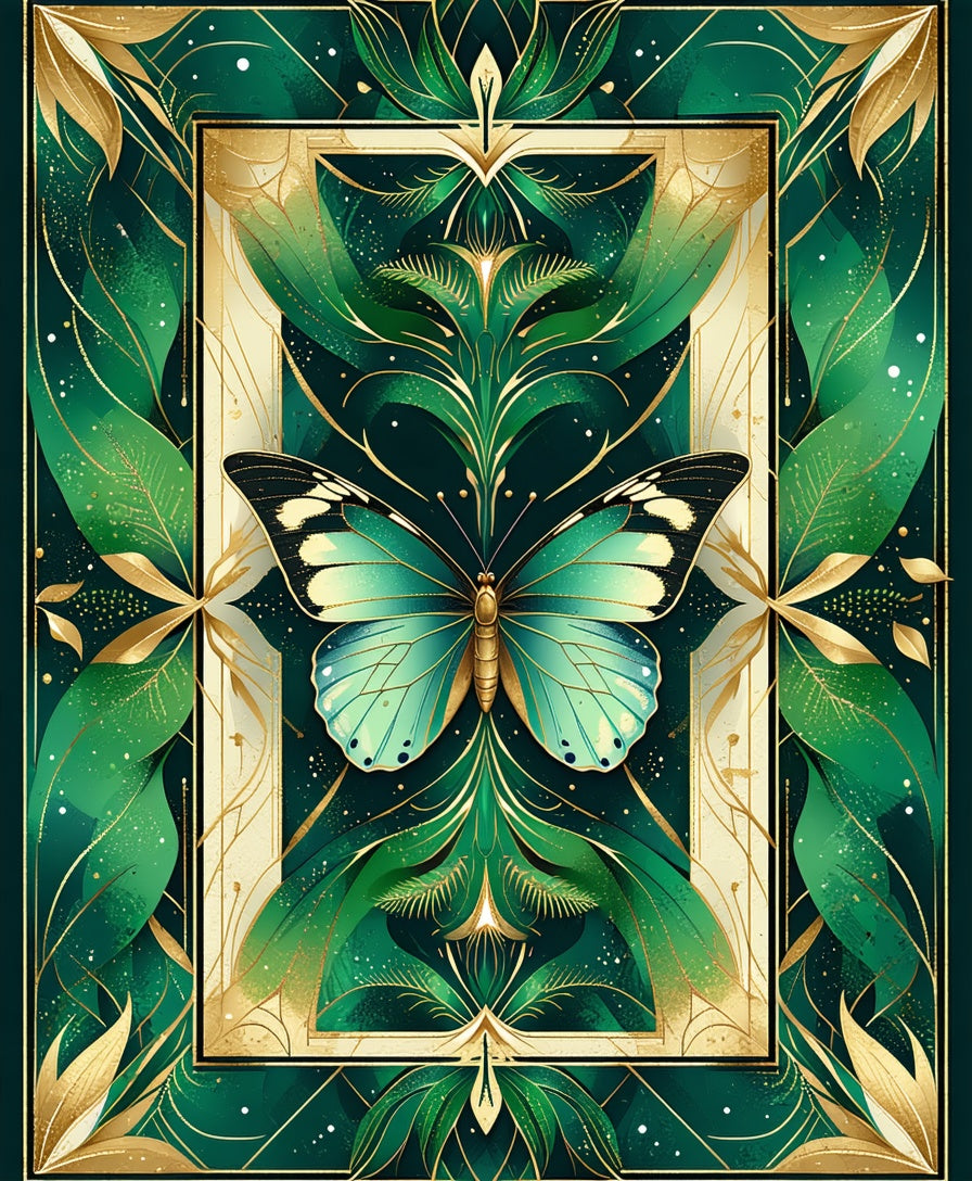 Emerald Butterfly Gold Leaf Art Nouveau Rug