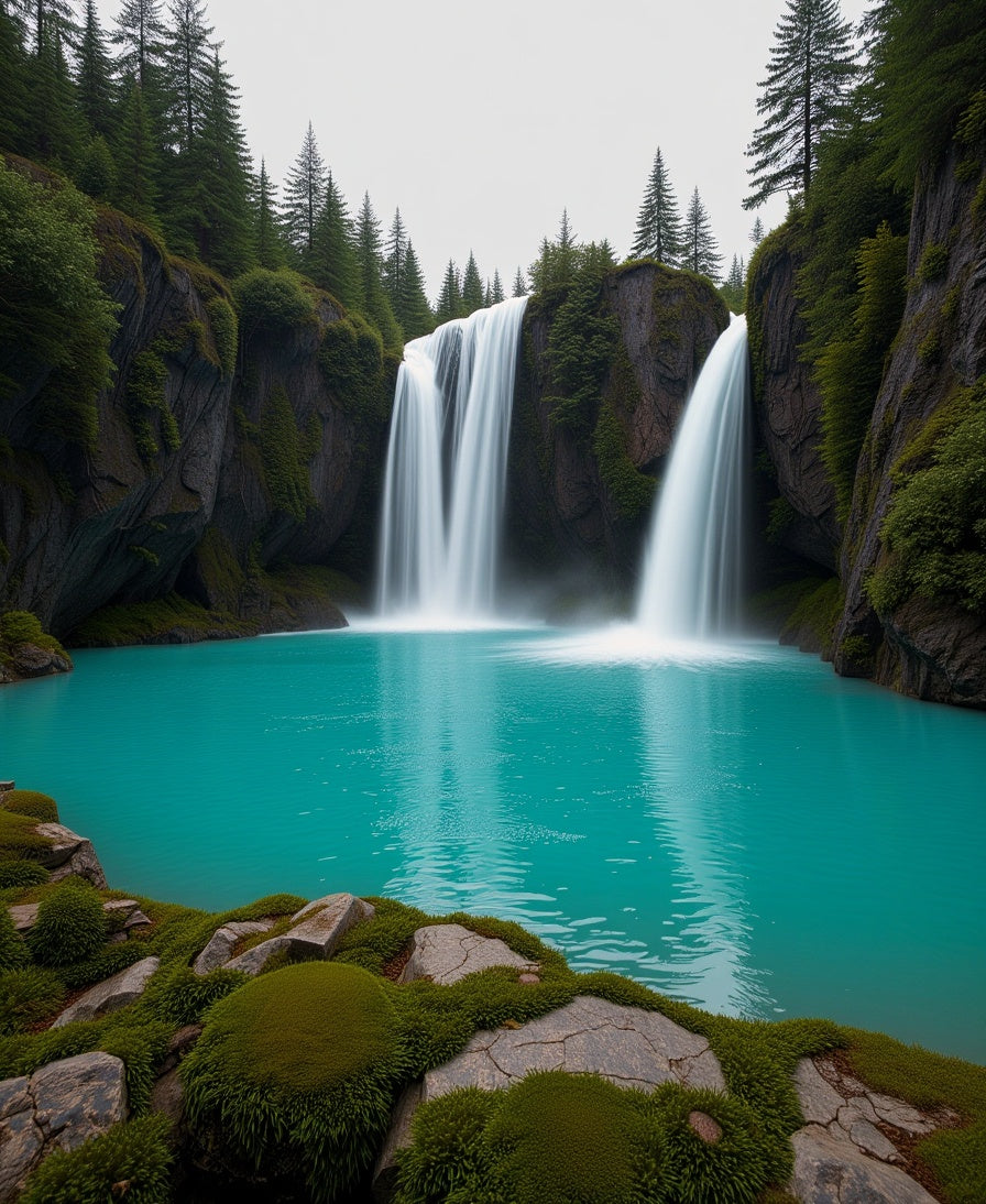 Cascading Waterfall Turquoise Lake Rug