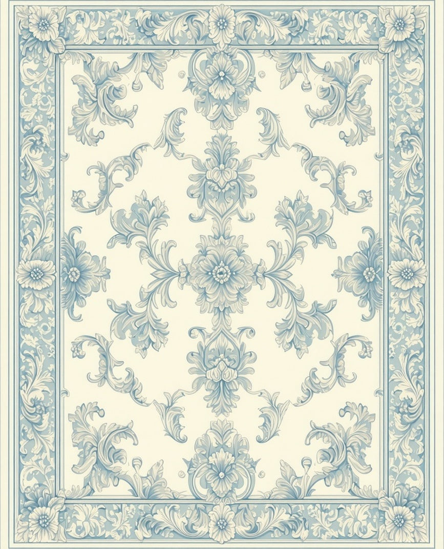 Classic Floral Scrollwork Light Blue Rug