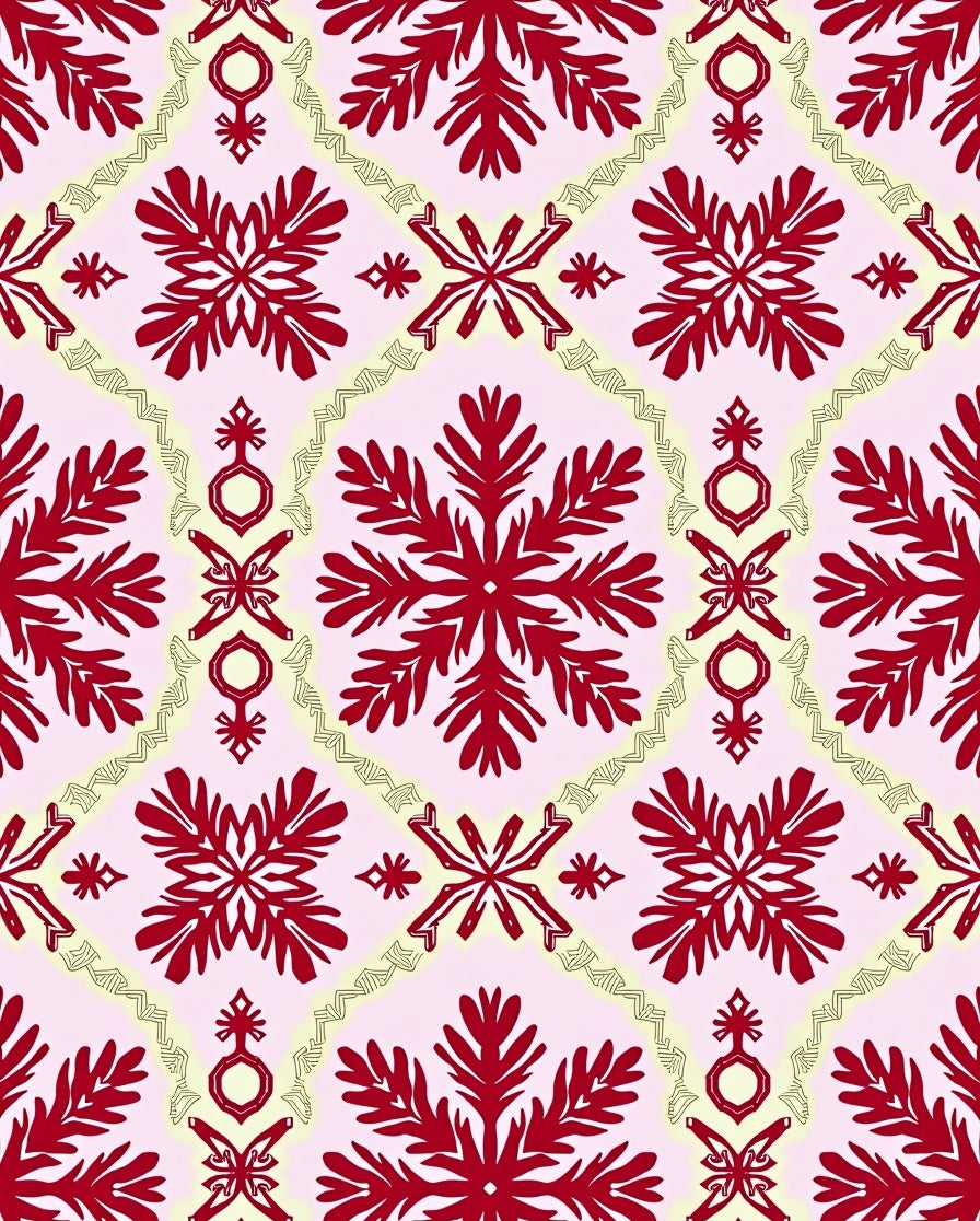 Crimson Floral Motif on Pale Pink Rug