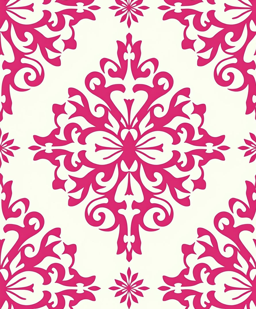 Magnificent Pink Damask Floral Pattern Rug