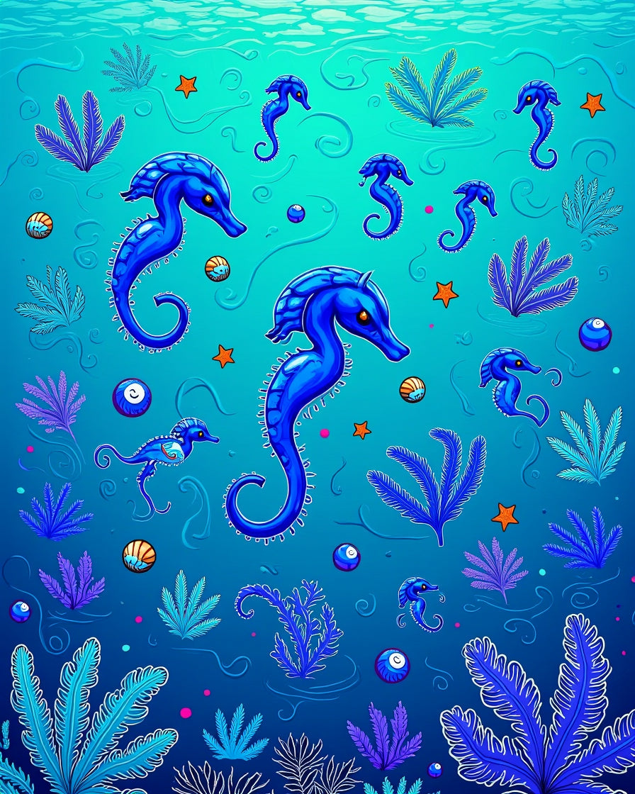 Blue Seahorse Underwater Marine Life Design Rug
