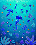 Blue Seahorse Underwater Marine Life Design Rug