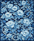 Rich Blue Floral Scrollwork Pattern Rug