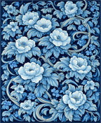 Rich Blue Floral Scrollwork Pattern Rug