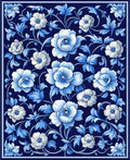 Blue White Floral Vine Pattern Rug