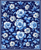 Blue White Floral Vine Pattern Rug