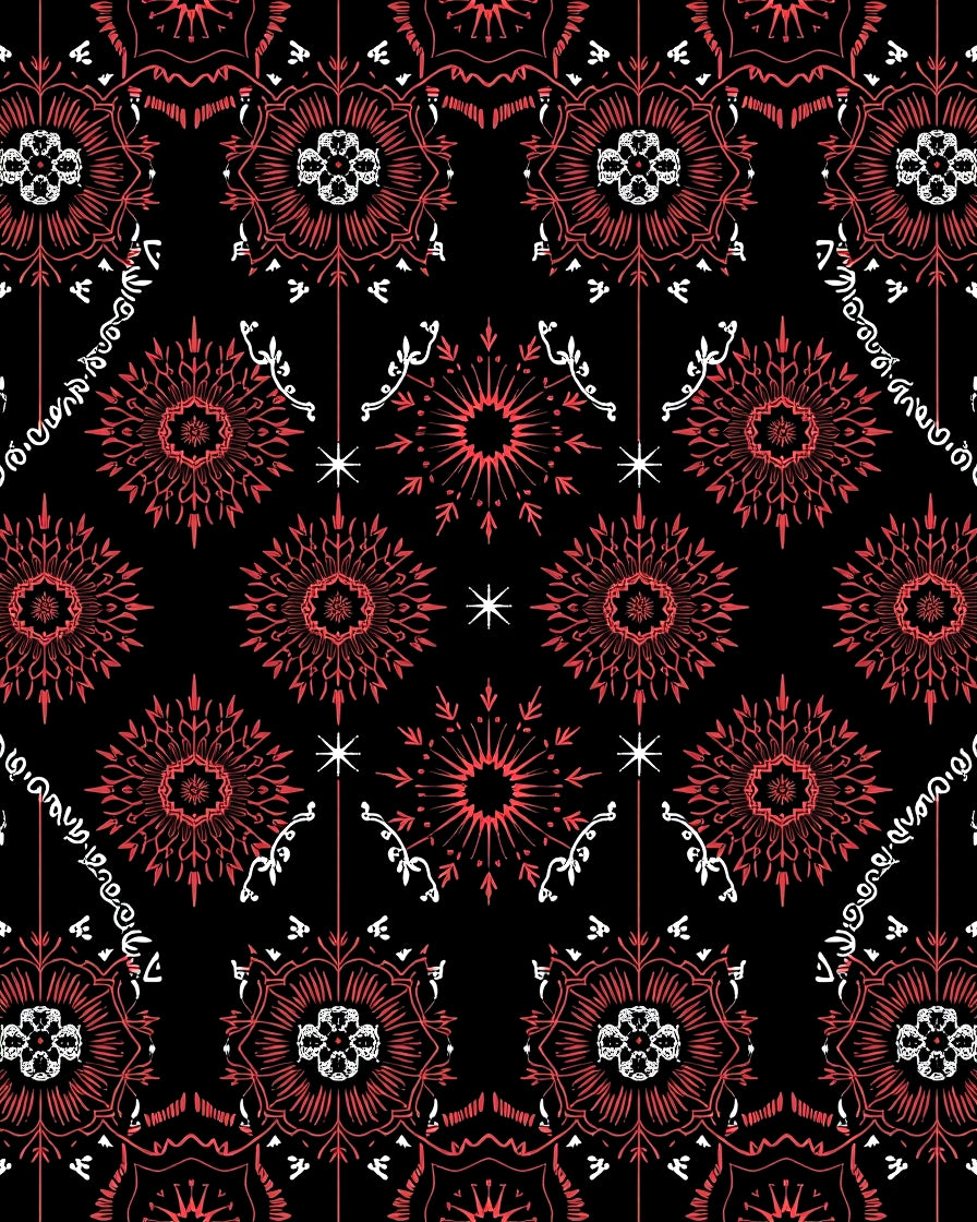 Coral Snowflake Medallion Black Rug