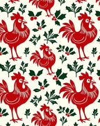 Crimson Rooster Holly Leaf Garland Rug