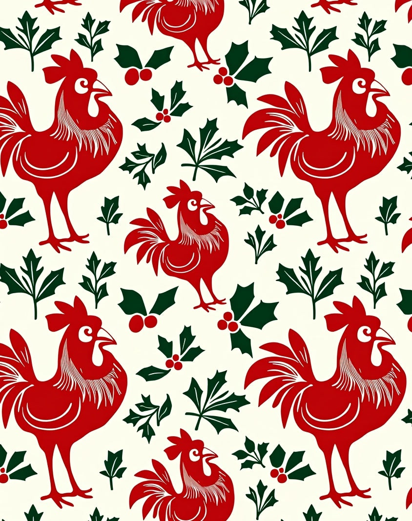 Crimson Rooster Holly Leaf Garland Rug