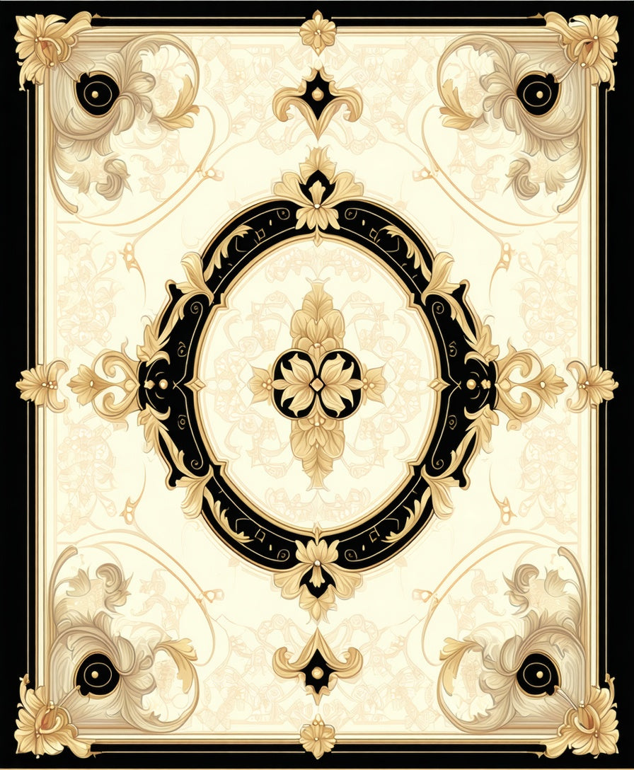 Black Gold Ornate Scrollwork Rug