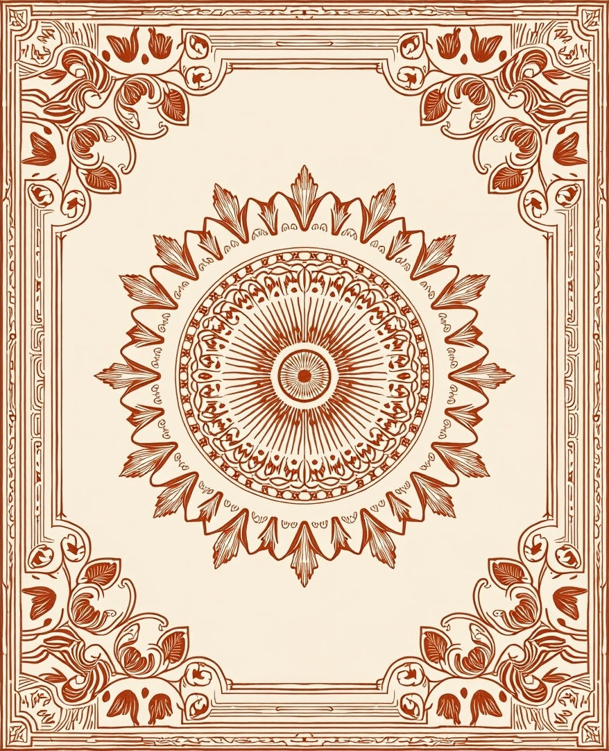 Ornate Sunburst Mandala Floral Design Rug