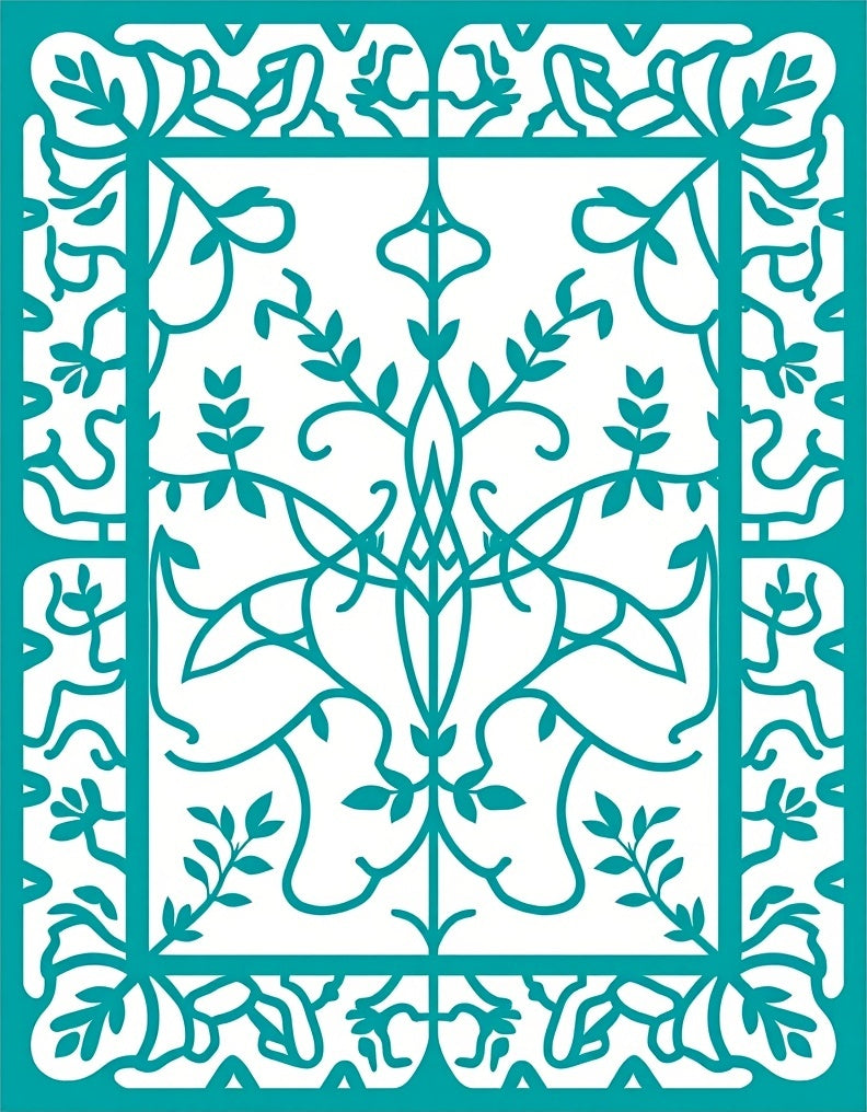 Intricate Teal Floral Vine Pattern Design Rug
