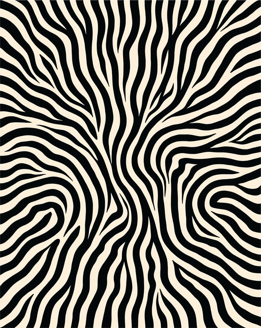 Abstract Black Cream Zebra Print Rug