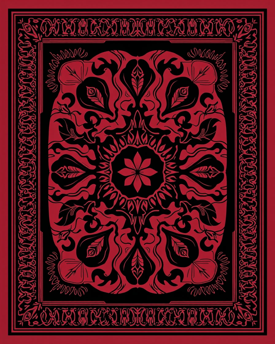 Elegant Red Black Floral Arabesque Rug